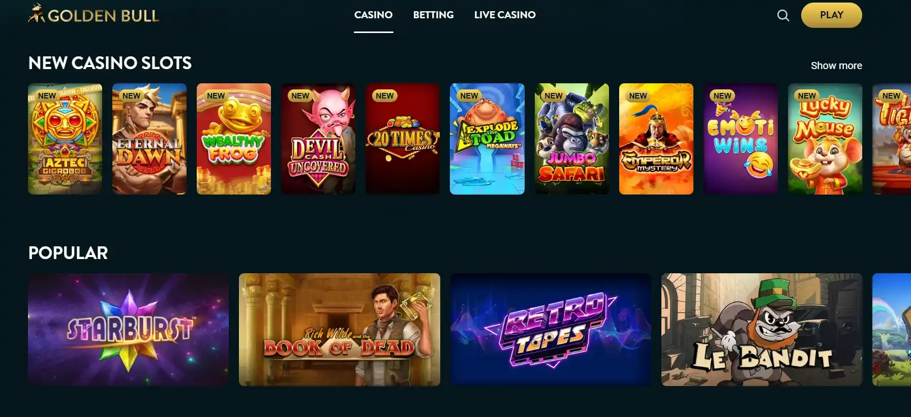Nuevas tragamonedas del casino Golden Bull, incluyendo Aztec Gigablox y Lucky Mouse.