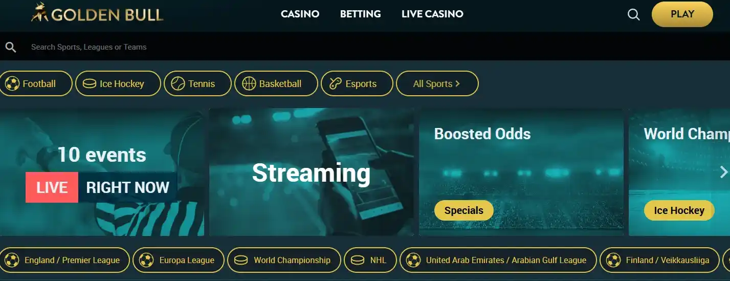 Plataforma de apuestas deportivas Golden Bull con eventos en vivo y cuotas mejoradas.